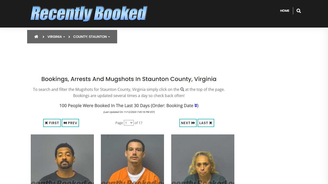 Bookings, Arrests and Mugshots in Staunton County, Virginia