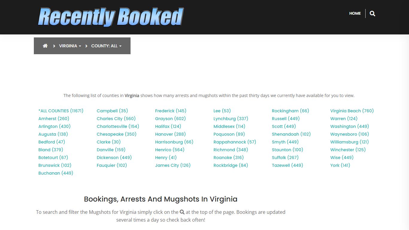 Bookings, Arrests and Mugshots in Virginia - Recently Booked