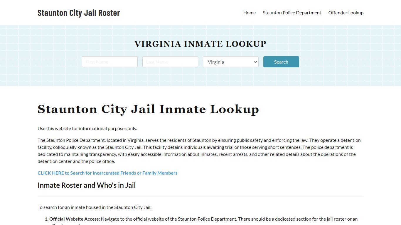 Staunton City Jail, VA Inmate Search, Jail Roster, Bookings